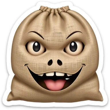 creepy burlap sack face with stitched mouth and dark hollow eyes sticker