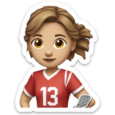 Lacrosse player girl with lacrosse stick brown hair light skin red number 13 jersey  sticker