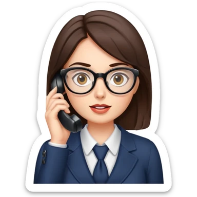 Brunette office lady with glasses bulging eyes talking on a phone  sticker