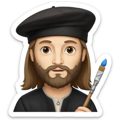 Leonardo da Vinci wear black beret hat, hold a brush sticker