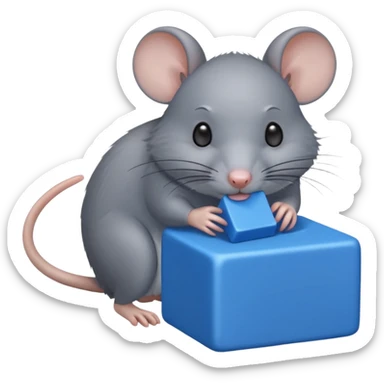 raton gris comiendo bloque azul sticker