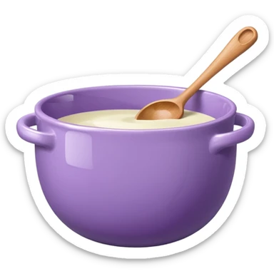 a lilac ceramic mixing bowl with a wooden spoon stirring sticker