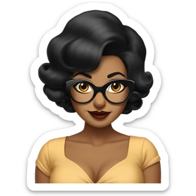 pin-up brown woman with black hair wearing 50s cat eye glasses  sticker