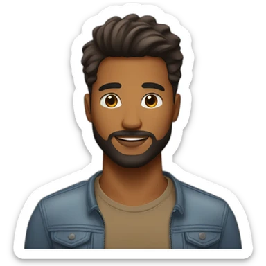 caramel brown good looking guy with light stumble and thick hair combed forward skin fade approximate 30 years old. black hair, brown skin (not too brown) with good beard sticker