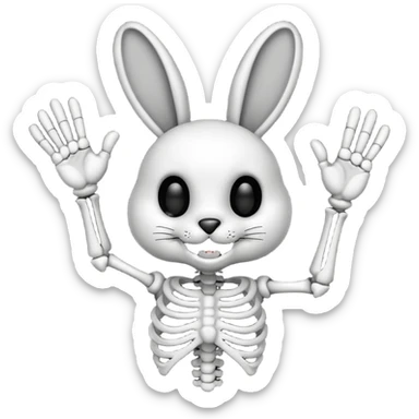 Emoji tete de Lapin squelette noire qui fait bonjour de la main  sticker