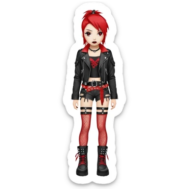 A cool urban punky gothic badass edgy black white and red styled outfit (aesthetic, clothes, clothing, loose objects, apparels)  sticker