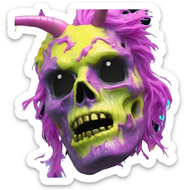 .Zombie_ Vaporwave black holographic oilslick zombie unicorn yellow caution tape sticker