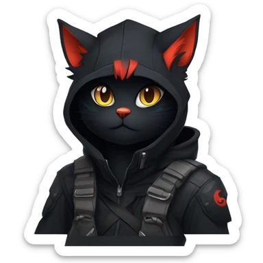 Edgy Shy Anthro Ninja boyish cool pretty dark black Litten-Pokémon-cat-fursona-animal techwear sticker