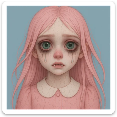 Add more horror details to this pastel horror profile picture, keep it cute, expressive, and minimal, in the style of imagen-4-fast (a detailed, high-quality, fast image generation style). Enhance the horror elements while maintaining the pastel color palette and minimalistic, cute expression. sticker