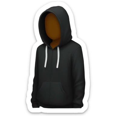 Black hoodie emoji, minimalist design, focus only on the hoodie itself with a visible hood and long sleeves, no person or body, no logos or patterns, transparent background sticker