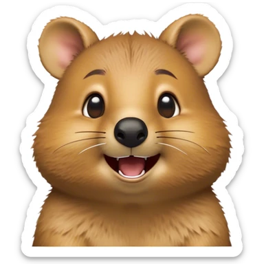 Cinematic Comical Quokka Portrait Emoji, Head tilted dramatically with an exaggeratedly amused expression, featuring a quirky, fluffy brown fur with a wide, playful grin and expressive eyes filled with humorous disbelief, Simplified yet hilariously expressive features, highly detailed, glowing with a slightly sassy glow, high shine, dramatic yet playful, stylized with an air of cheeky marsupial mischief, bright and endearing, soft glowing outline, capturing the essence of a spirited and over‐the‐top quokka, so meme‐worthy it feels like it could beam its way into internet fame instantly! sticker