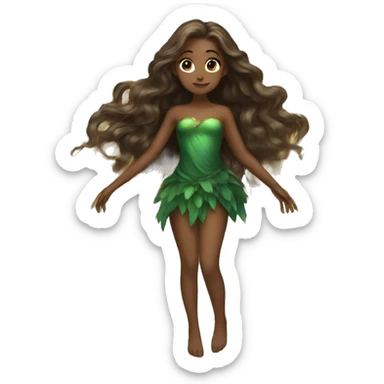 big wings, Beautiful, fairy, gold, brown, dark green, green, long hair sticker