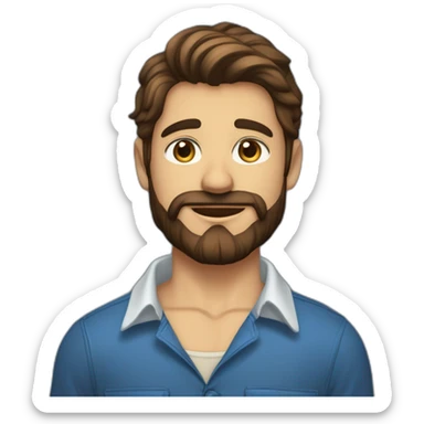 Un jeune homme avec une barbe légèrement fournie, des cheveux courts bruns et un regard confiant, vêtu d'une chemise à carreaux bleu marine. sticker