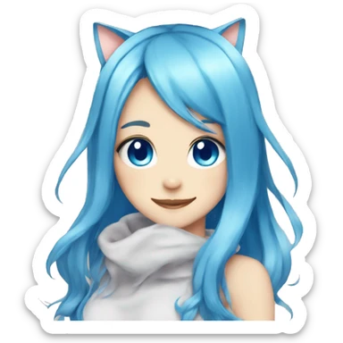 Anime catgirl blue hair, blue eyes, long hair sticker