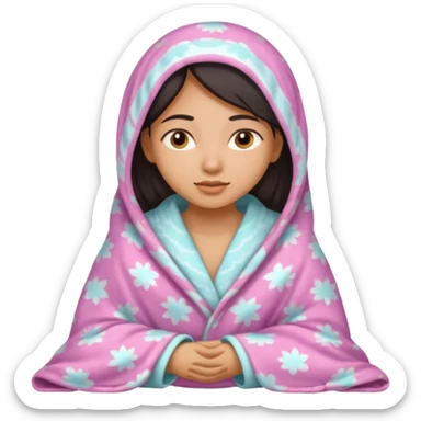 a pretty bratz fair indian girl covered in blanket, wearing pajamas sticker