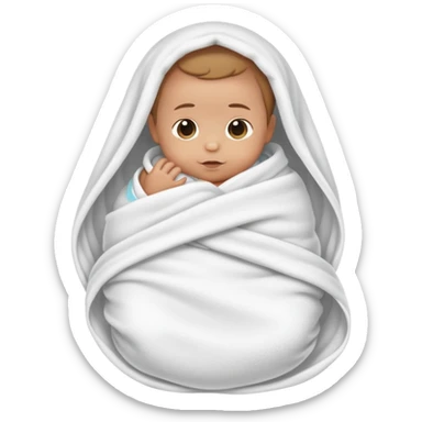 lightly tanned baby swaddled in a white blanket sticker