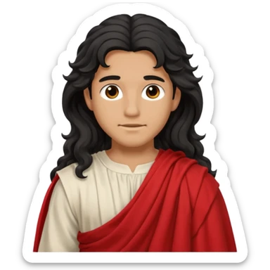 Adonis from Olympus Gods with long black wavy hair, red toga  sticker