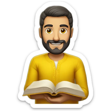 Armenian men with the yellow clothes reading book and looking at camera and smiling  sticker