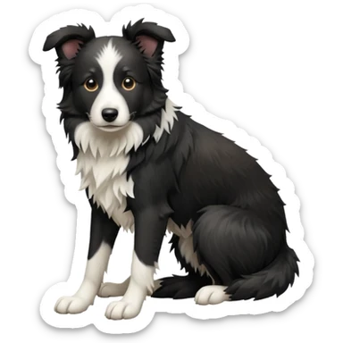 cinematic-[border collie dog]-realistic-full-body-sitting-emoji,-tail-resting-loosely-beside-its-paws,-head-tilted-dramatically,-scruffy-[black and white]-fur,-simplified-yet-realistic-focused-features,-highly-detailed,-glowing-with-an-almost-sarcastic-glow sticker