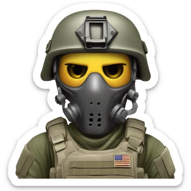 A highly detailed emoji of a soldier resembling Ghost from Call of Duty, wearing a tactical skull mask and military gear. The soldier has an intense and determined expression. The background is minimal or transparent for an emoji-friendly look. The letters 'GG' are clearly visible, either on the soldier’s helmet, patch, or as a bold overlay. The color scheme should be military-style with dark tones, greys, and tactical camo. The style should be compact and high-contrast, making it easily readable at small sizes. sticker