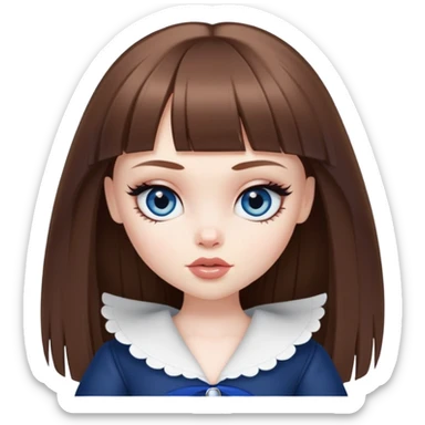 pretty bratz baddie, pale skin, bangs long straight brown hair, dark blueen eyes sticker