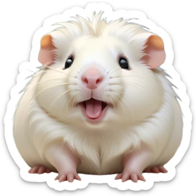 Cinematic Cute Yawning White Guinea Pig Portrait Emoji, Head tilted slightly with a dramatic, wide-open yawn, revealing a soft, downy white fur with tiny drooping ears, round dark eyes barely open in drowsy contentment, Simplified yet irresistibly adorable features, highly detailed, glowing with a soft, cozy glow, high shine, relaxed yet expressive, stylized with a touch of whimsy, bright and endearing, soft glowing outline, capturing the essence of a sleepy yet affectionate guinea pig, so drowsy it feels like it could stretch right out of the screen and curl up for a nap! sticker