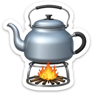 a small pot or kettle filled with water placed on fire, the water is boiling sticker