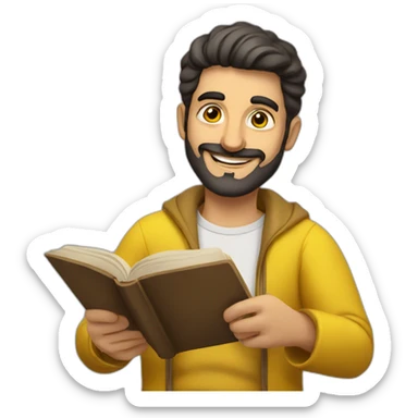 Armenian men with the yellow clothes reading book and looking at camera and smiling  sticker