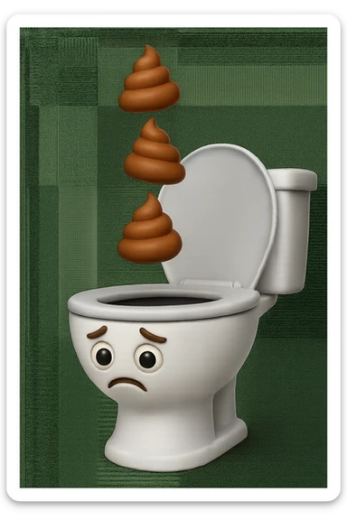 EMOJI STILE IPHONE 3D DI un water con palline di cacca tristi che cadono dall'alto verticalmente, iperrealistico 4k sticker