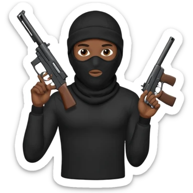 black guy thug with ski mask and gun wearing black shirt sticker