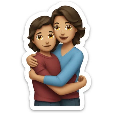 A brunette mom hugging her son sticker