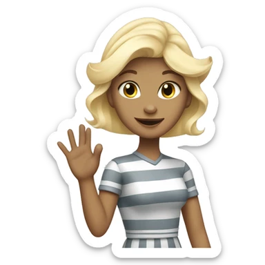 blonde princess waving goodbye accompanied by a grey striped cat sticker