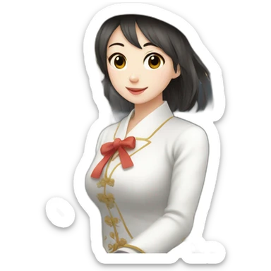 white horse riding japanese cute girl sticker
