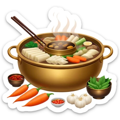 Classic Chinese bronze hotpot with ingredients sticker