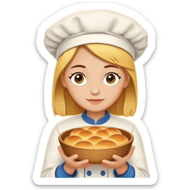 Baking community humanless avatar in clean emoji-style illustration. Pie, cookie, and muffin warm golden tones, simple shapes, flat design, high contrast, cozy and friendly. sticker