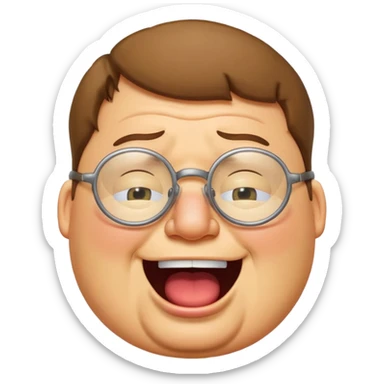 peter griffin with glasses as a laughing crying emoji in Midjourney style sticker