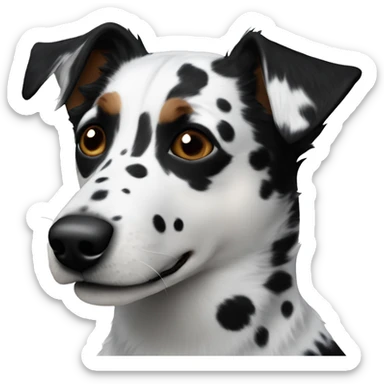 White and black blue heeler mix with black spots on nose, wavy fur sticker