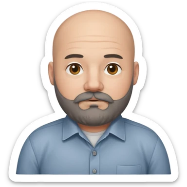 Bald chubby professional man with bushy black and grey beard, wearing a button down shirt sticker