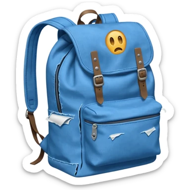 Blue backpack, tear, Lost & Found Object. sticker