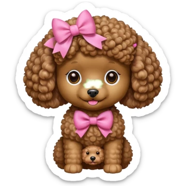 Brown toy poodle with pink bow sticker