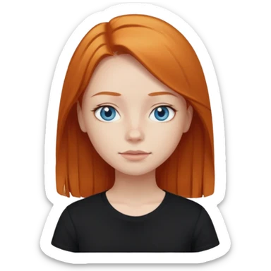 Blue eyes,ginger medium straight hair, black t-shirt girl sticker