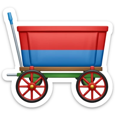 Un emoji drapeau rectangulaire avec la moitié du haut en bleu et l’autre moitié du bas en vert avec une roue de roulotte rouge au centre assez grande que la roue  sticker