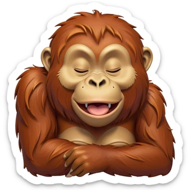 Cinematic Cute Yawning Orangutan Portrait Emoji, Head tilted slightly with a dramatic, wide-open yawn, showcasing a richly textured face with half-closed, sleepy eyes and a relaxed, open expression, Simplified yet irresistibly adorable features, highly detailed, glowing with a soft, cozy jungle glow, high shine, relaxed yet expressive, stylized with a dash of whimsical charm, soft glowing outline, capturing the essence of a drowsy yet affectionate guardian that appears ready to stretch out for a nap! sticker