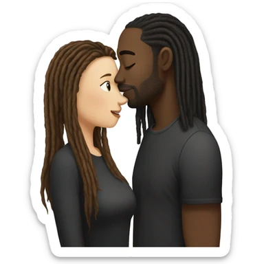 Fair skinned woman with brown straight hair kissing black man with dreads sticker
