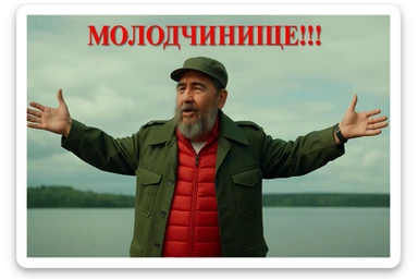 Сгенерируй мне в такой же позе и в такой же одежде фидель кастро sticker