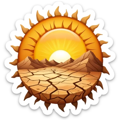 cracked dry earth with sun symbol above it, drought symbol sticker
