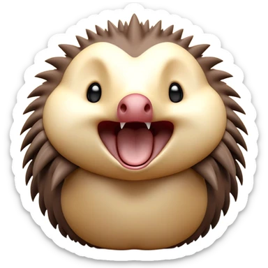 Cinematic Cute Yawning Echidna Portrait Emoji, Head tilted slightly with a dramatic, wide-open yawn, showcasing a soft, downy spiky fur with a slightly drooping snout and small, drowsy eyes, Simplified yet irresistibly adorable features, highly detailed, glowing with a soft, cozy glow, high shine, relaxed yet expressive, stylized with a touch of prickly whimsy, bright and endearing, soft glowing outline, capturing the essence of a sleepy yet affectionate echidna, so drowsy it feels like it could curl up out of the screen for a nap! sticker