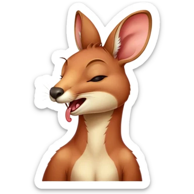 Cinematic Cute Yawning Adult Red Kangaroo Portrait Emoji, Head tilted slightly with a dramatic, wide-open yawn, showcasing a sturdy, reddish form with a distinct red kangaroo-shaped head, a relaxed elongated snout, and sleepy, half-closed eyes, Simplified yet irresistibly adorable features, highly detailed, glowing with a soft, cozy outback glow, high shine, relaxed yet expressive, stylized with a dash of whimsical charm, soft glowing outline, capturing the essence of a drowsy yet affectionate kangaroo that appears ready to stretch and yawn its way out of the screen! sticker