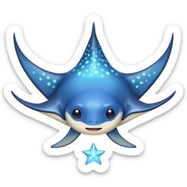 Starseed Manta emoji – full body, manta ray with wide wings, smooth glowing spots like small stars across its body, one central star crystal on its back, slight side angle, cute emoji style, no background sticker