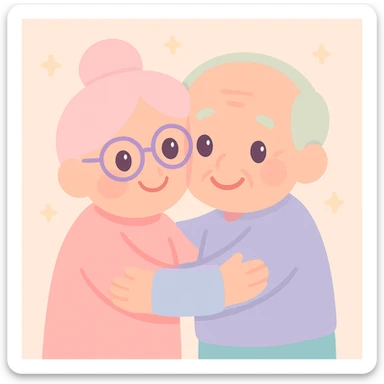 grandparents hugging, colorful illustration sticker